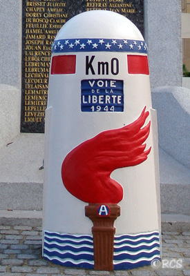 La Borne 0 de la voie de la Liberté à Sainte-Mère-Eglise, Basse Normandie